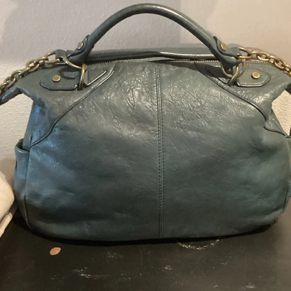 Botkier Teal Leather Satchel with Gold Accents